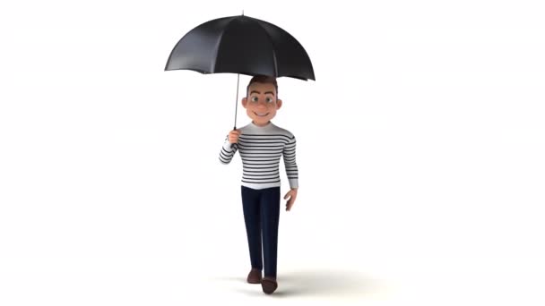 Divertido Personaje Dibujos Animados Con Paraguas — Vídeo de stock