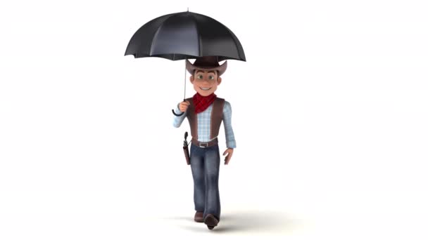 傘と楽しい3D漫画のキャラクターカウボーイ — ストック動画