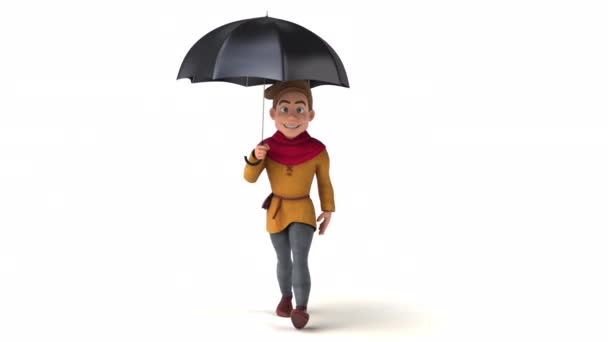 Amusant Personnage Dessin Animé Médiéval Avec Parapluie — Video