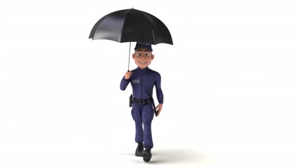 Kul Tecknad Karaktär Polis Med Paraply — Stockvideo
