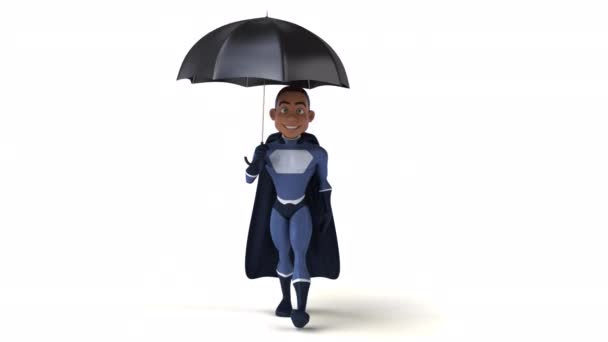 Divertido Personagem Desenho Animado Super Herói Com Guarda Chuva — Vídeo de Stock