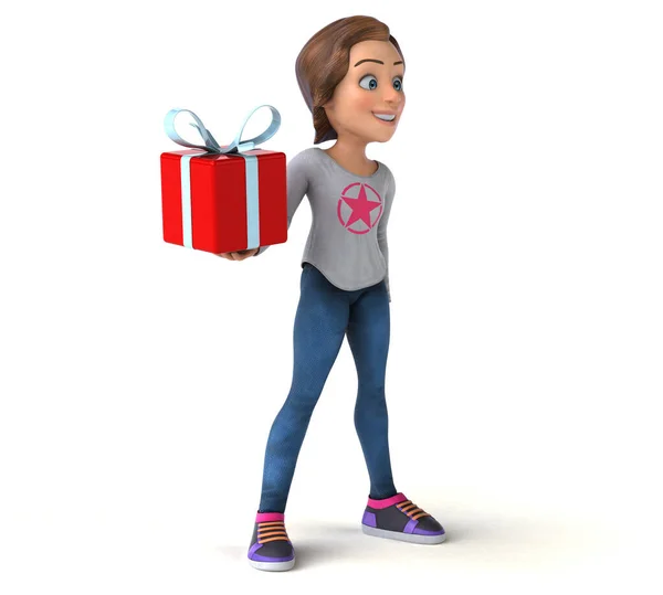 Leuke Illustratie Van Een Cartoon Tiener Meisje Met Cadeau — Stockfoto