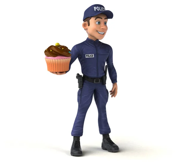 Divertente Illustrazione Agente Polizia Cartone Animato Con Cupcale Illustrazione — Foto Stock