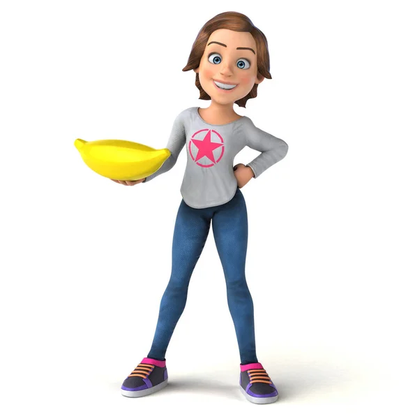 楽しいです3Dイラストの漫画十代の女の子とともにバナナ — ストック写真