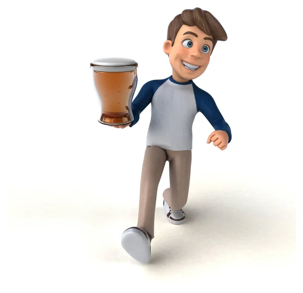 Personnage Dessin Animé Amusant Adolescent Avec Bière — Photo