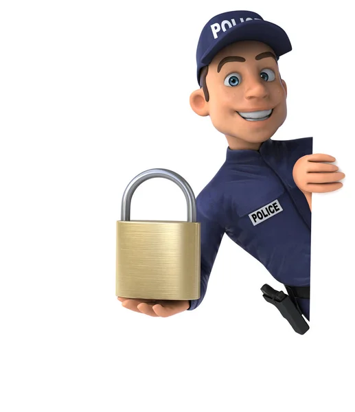 Fun Illustration Cartoon Police Officer Lock — Stock Photo, Image