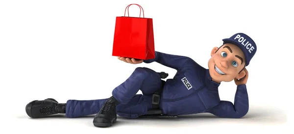 Fun Illustration Cartoon Police Officer Bag — Stock Photo, Image