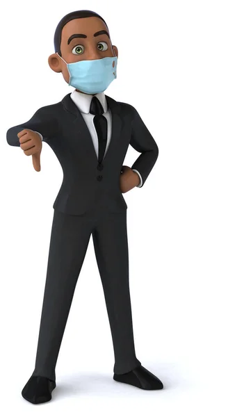 親指を下にマスクを持つ黒人ビジネスマンの楽しい3Dイラスト — ストック写真