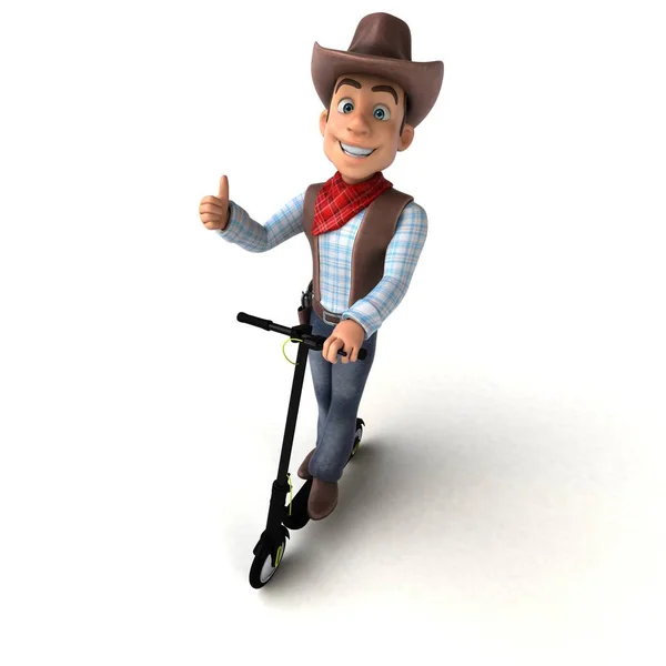 Lustige Illustration Eines Lustigen Cowboys Auf Einem Elektroroller — Stockfoto