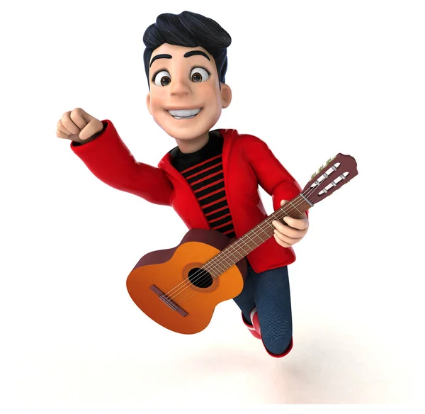 Fun Cartoon Teenage Boy Guitar — Stock Photo, Image