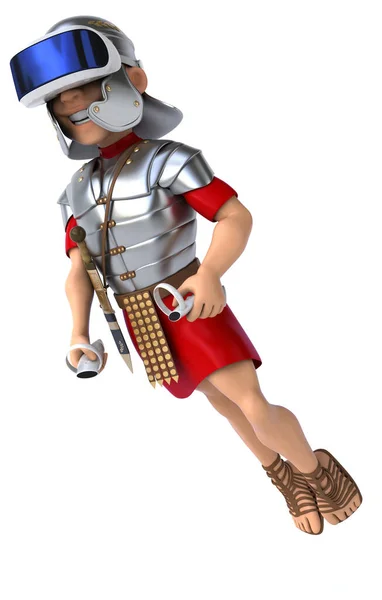 具有Vr Helmet的罗马士兵角色的有趣3D说明 — 图库照片