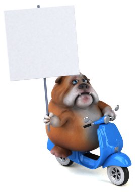 Scooter 'da eğlenceli buldog - 3D İllüstrasyon