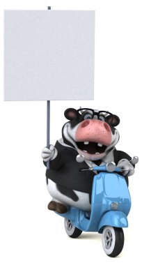 Scooter 'da eğlenceli inek - 3D Görüntü