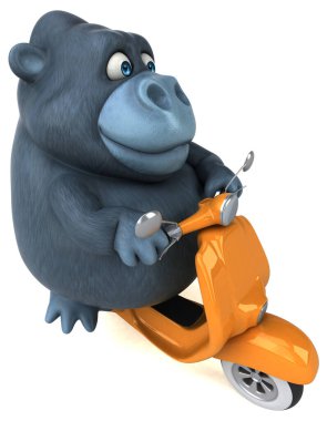 Scooter 'da eğlenceli goril - 3D Görüntü