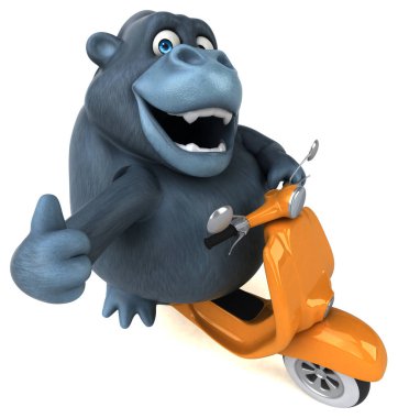 Scooter 'da eğlenceli goril - 3D Görüntü