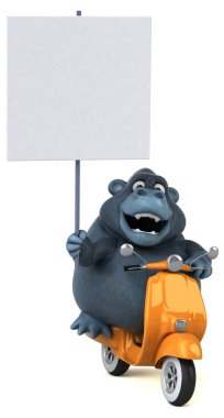 Scooter 'da eğlenceli goril - 3D Görüntü