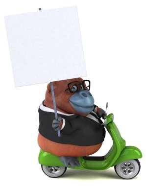 Scooter 'da eğlenceli orangutan - 3D İllüstrasyon