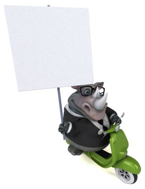 Scooter 'da eğlenceli gergedan - 3D İllüstrasyon