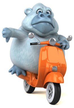 Scooter 'da eğlenceli beyaz goril - 3D Görüntü