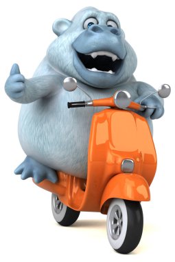 Scooter 'da eğlenceli beyaz goril - 3D Görüntü