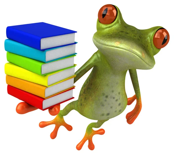 Lustiger Frosch Mit Büchern Illustration — Stockfoto