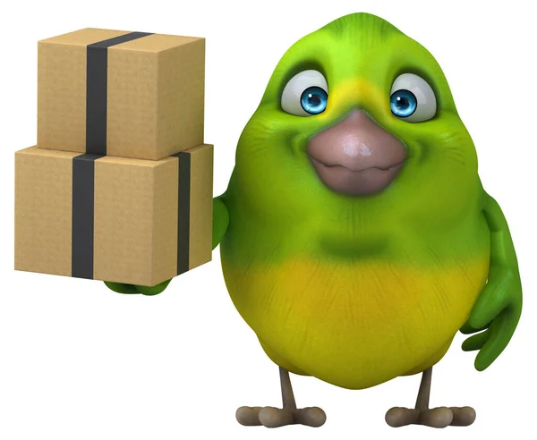 Lustiger Grüner Vogel Mit Schachteln Illustration — Stockfoto