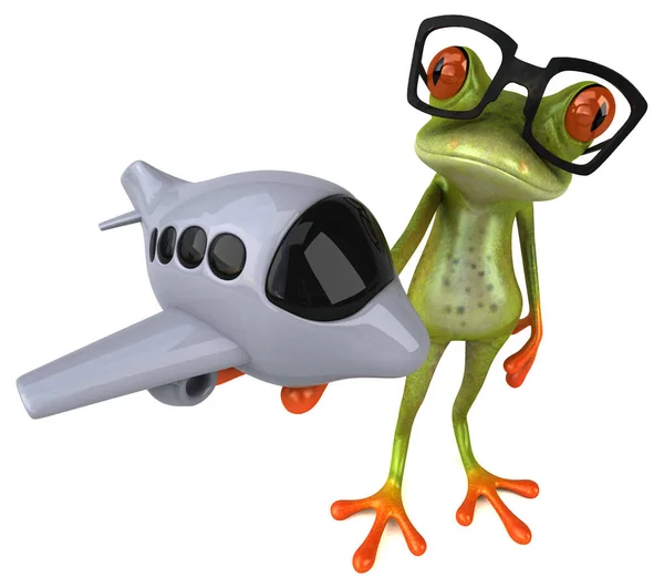 비행기 삽화를 재미있는 개구리 — 스톡 사진