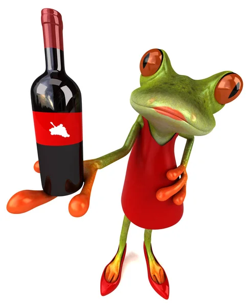 Rolig Groda Med Vin Illustration — Stockfoto