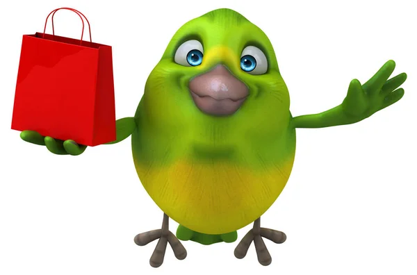 Compras Aves Verdes Divertidas Ilustración — Foto de Stock