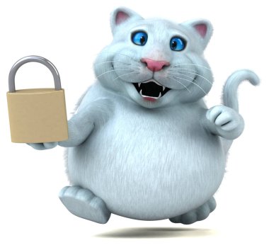 Kilitli eğlenceli kedi - 3D Görüntü