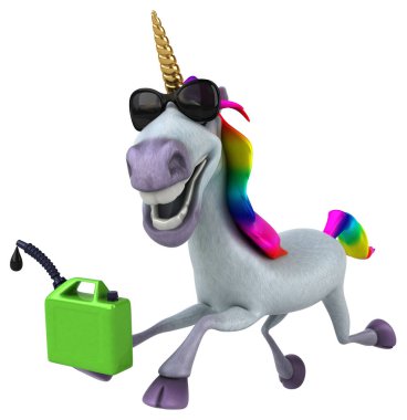 Yağlı eğlenceli tek boynuzlu at - 3D İllüstrasyon