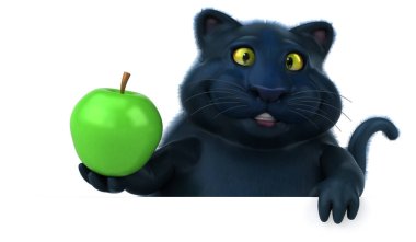 Elmalı eğlenceli kedi - 3D Görüntü