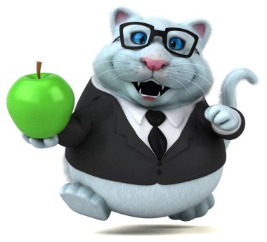 Elmalı eğlenceli kedi - 3D Görüntü