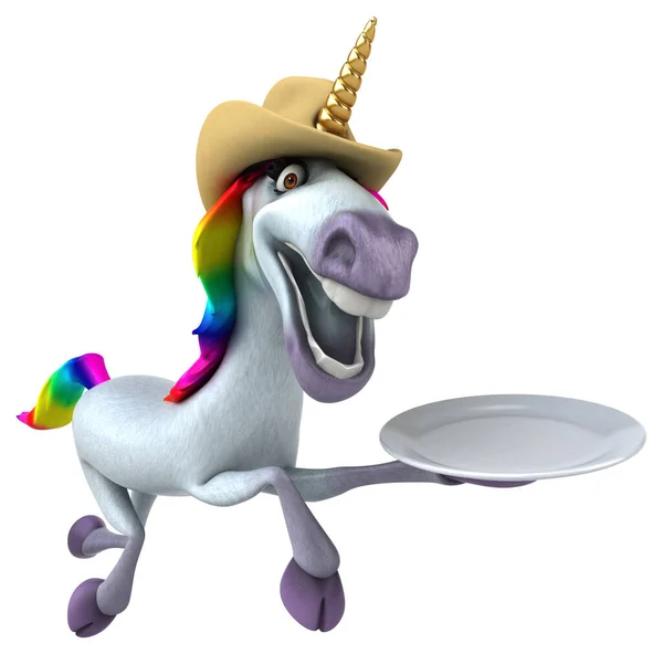 Unicornio Divertido Con Placa Ilustración — Foto de Stock