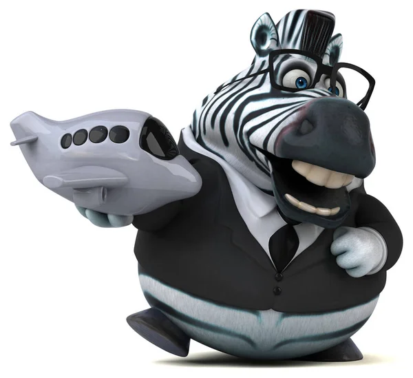 Leuke Zebra Met Vliegtuig Illustratie — Stockfoto