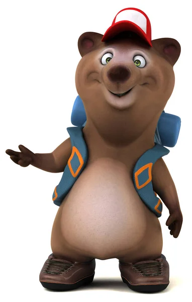 Fun Bear Backpacker Cartoon Character — Stock Photo, Image