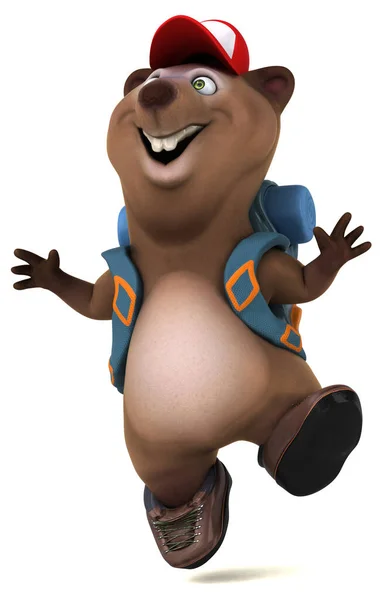 Personagem Desenho Animado Divertido Urso Mochileiro — Fotografia de Stock