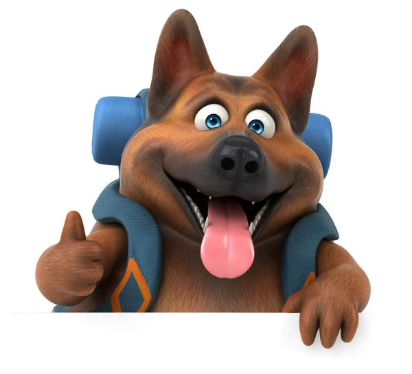 Fun Backpacker German Shepherd Dog Cartoon Character — Stock Photo, Image