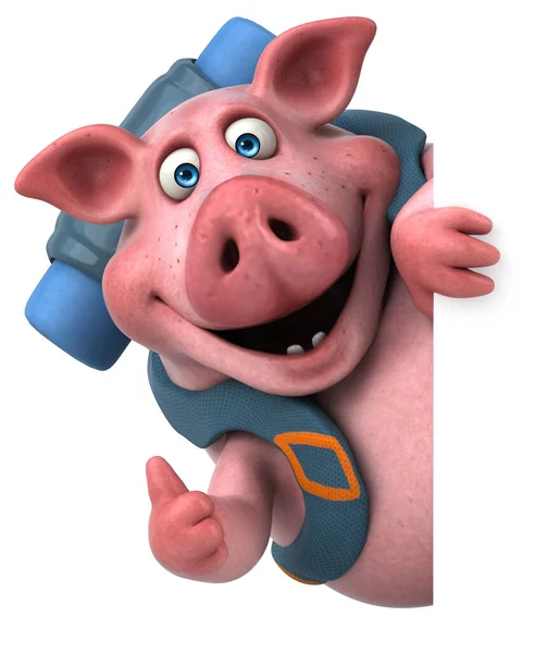 Spaßige Backpacker Schwein Cartoon Figur — Stockfoto