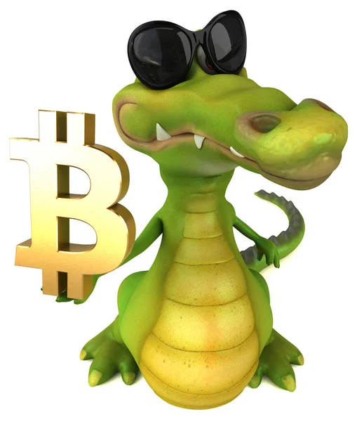 Crocodilo Divertido Com Bitcoin Ilustração — Fotografia de Stock