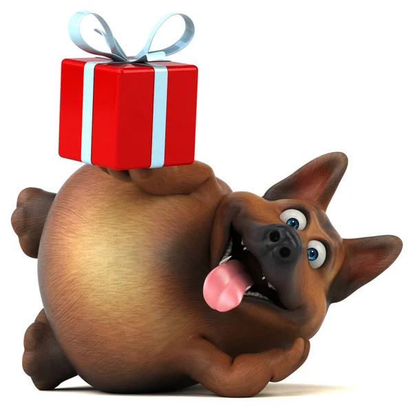 Lustiger Schäferhund Mit Geschenk Illustration — Stockfoto