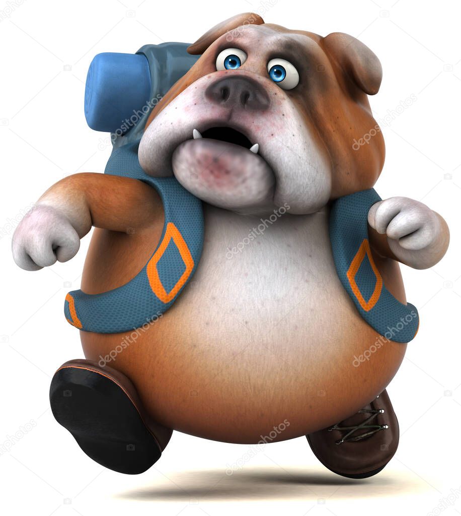 Fun backpacker bulldog cartoon character