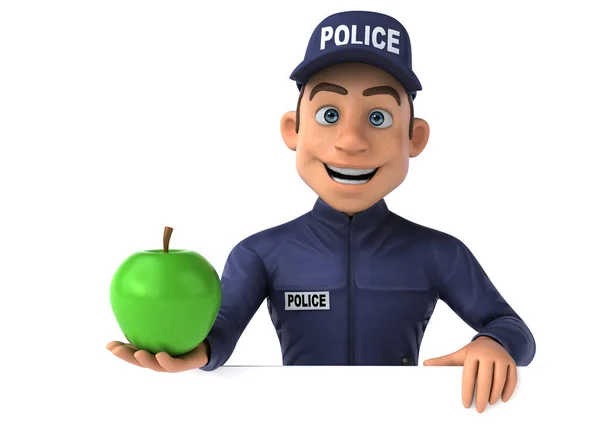 Diversión Ilustración Oficial Policía Dibujos Animados Con Manzana — Foto de Stock