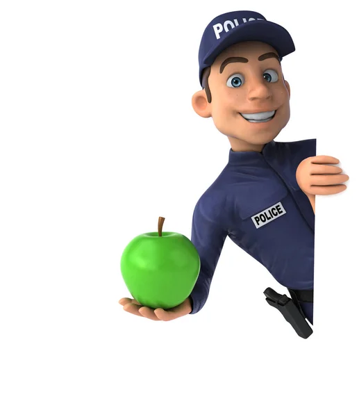 Diversión Ilustración Oficial Policía Dibujos Animados Con Manzana — Foto de Stock