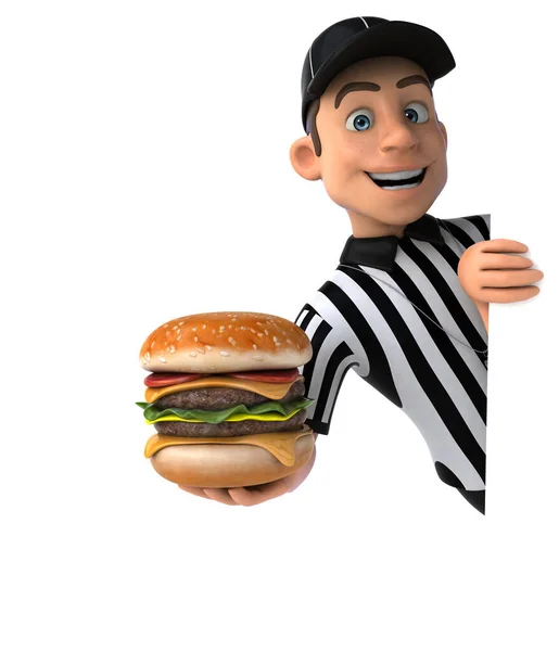 Divertimento Illustrazione Arbitro Americano Con Hamburger — Foto Stock