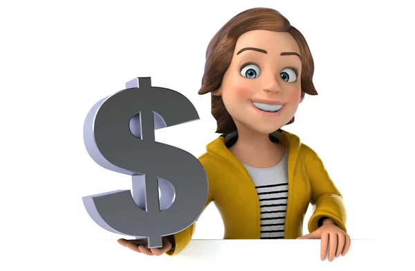 Lustige Illustration Eines Cartoon Teenie Mädchens Mit Dollar — Stockfoto