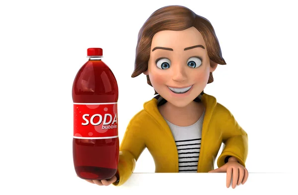 Lustige Illustration Eines Cartoon Teenager Mädchens Mit Soda — Stockfoto