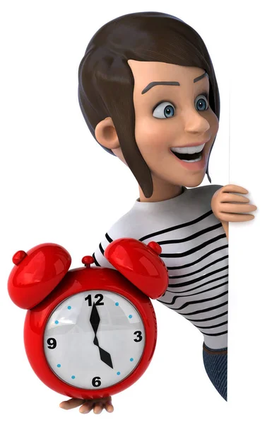 Fun Cartoon Casual Character Woman Clock — Stock Photo, Image