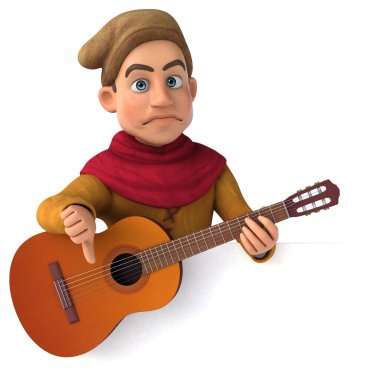 Gitarlı bir ortaçağ tarihi karakterinin 3D görüntüsü 