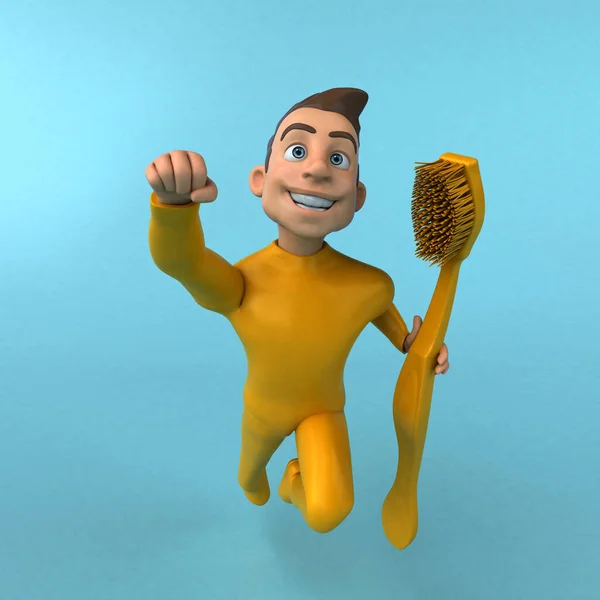 Personagem Amarelo Divertido Desenho Animado Com Escova — Fotografia de Stock